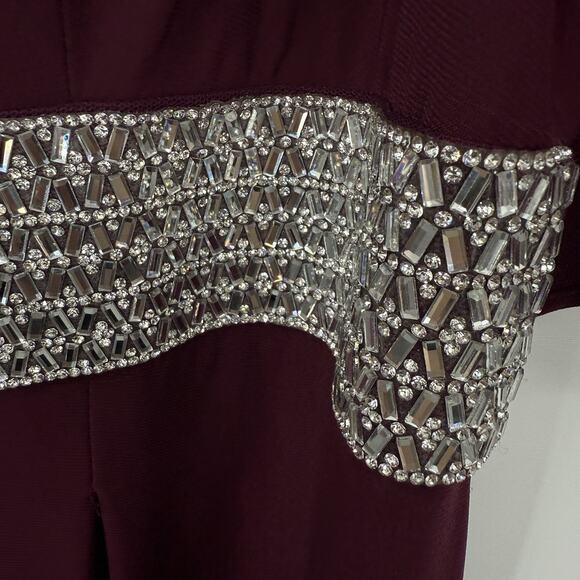 R&M Richards Sleeveless Jumpsuit size 14 Maroon Crystal Embellished Event - Picture 4 of 11